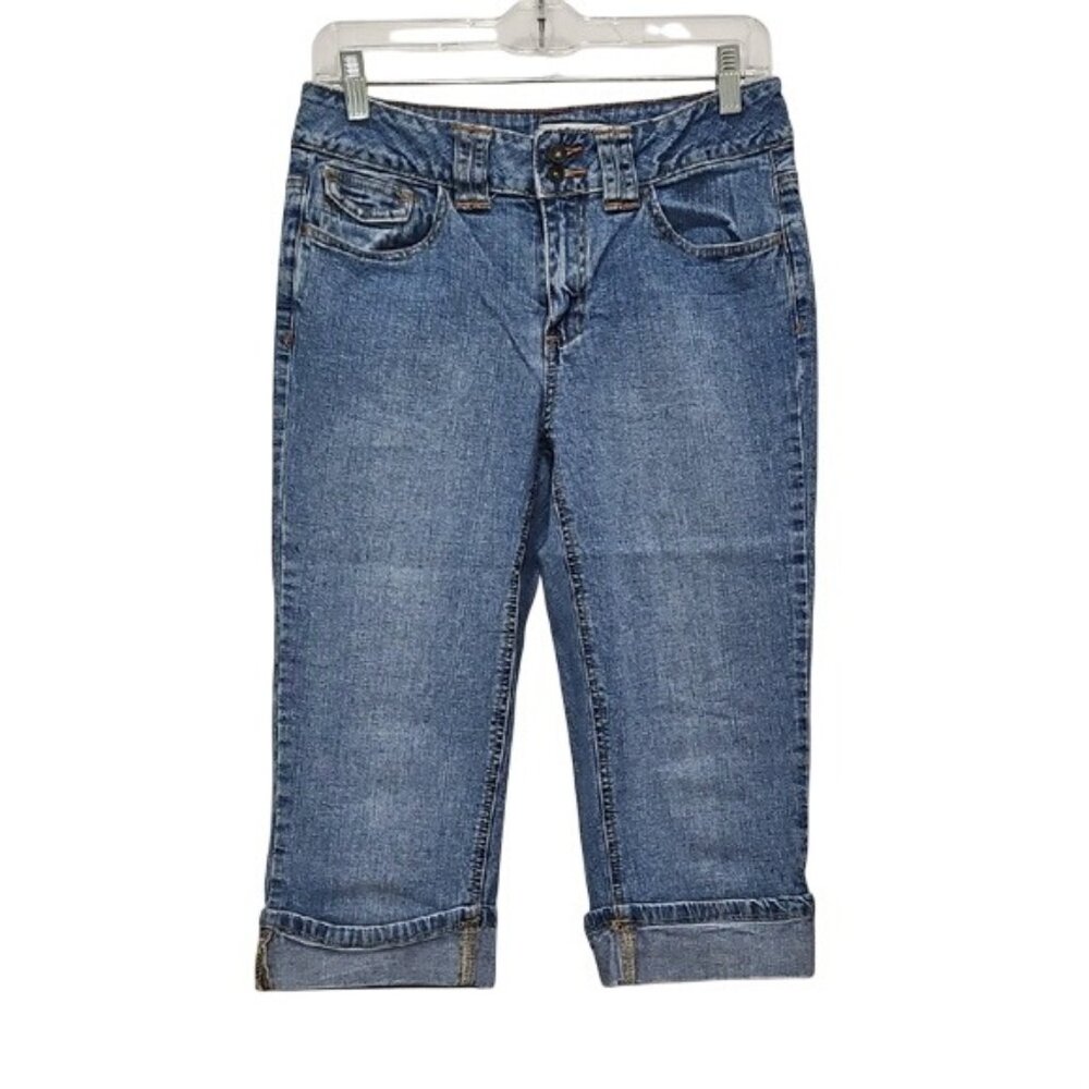 St. John's Bay Stretch Blue Cropped Women's Jeans Size 4 Denim Cuffed Hem